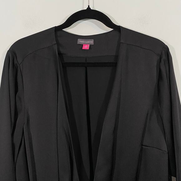 Vince Camuto Women's Black Faux Wrap Satin Like Bell Sleeve Blouse Size 1X NWT - Picture 2 of 9
